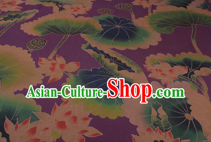 Chinese Traditional Lotus Pattern Design Gambiered Guangdong Gauze Fabric Asian Purple Silk Material