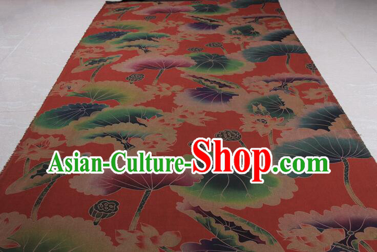 Asian Cheongsam Red Silk Material Chinese Traditional Lotus Pattern Design Gambiered Guangdong Gauze Fabric