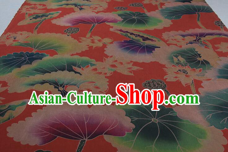 Asian Cheongsam Red Silk Material Chinese Traditional Lotus Pattern Design Gambiered Guangdong Gauze Fabric
