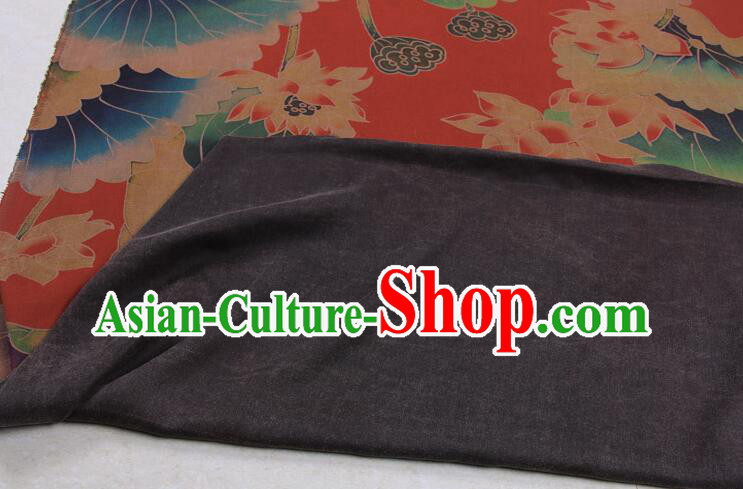 Asian Cheongsam Red Silk Material Chinese Traditional Lotus Pattern Design Gambiered Guangdong Gauze Fabric
