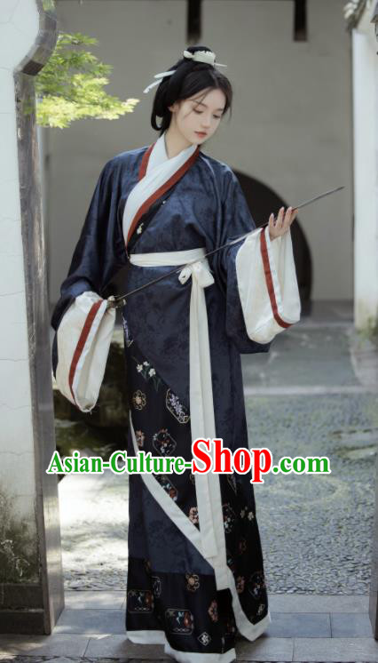 Chinese Traditional Garment Costumes Ancient Palace Lady Dress Han Dynasty Hanfu Curving Front Robe