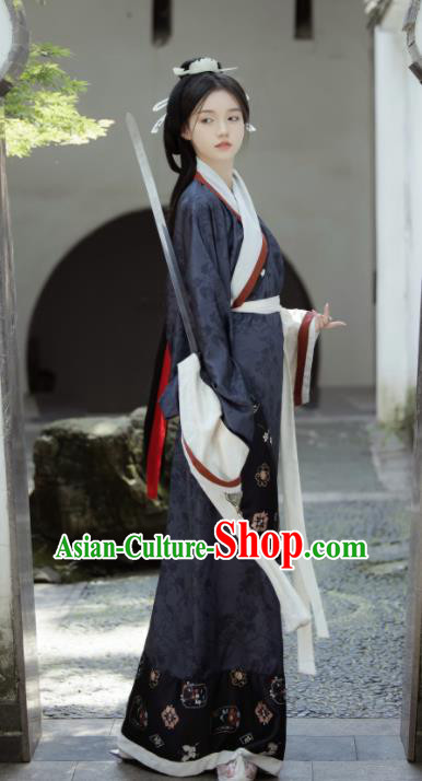 Chinese Traditional Garment Costumes Ancient Palace Lady Dress Han Dynasty Hanfu Curving Front Robe