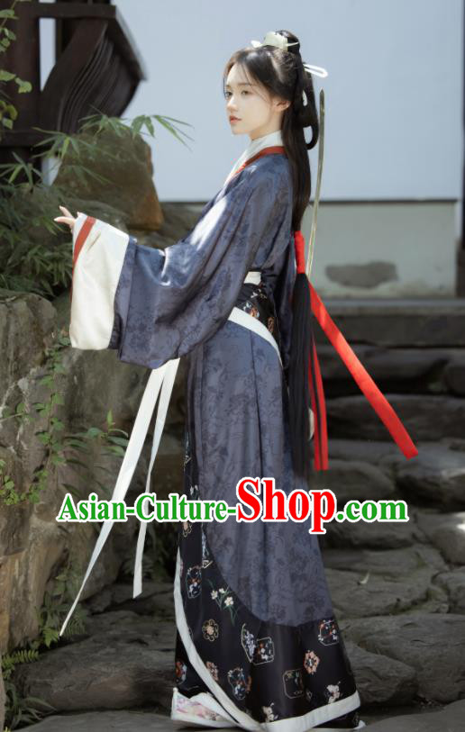 Chinese Traditional Garment Costumes Ancient Palace Lady Dress Han Dynasty Hanfu Curving Front Robe