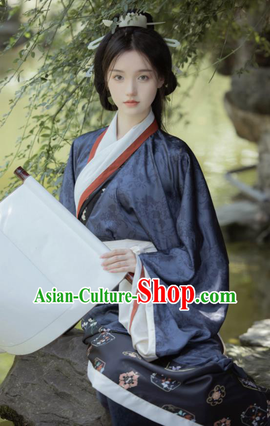 Chinese Traditional Garment Costumes Ancient Palace Lady Dress Han Dynasty Hanfu Curving Front Robe