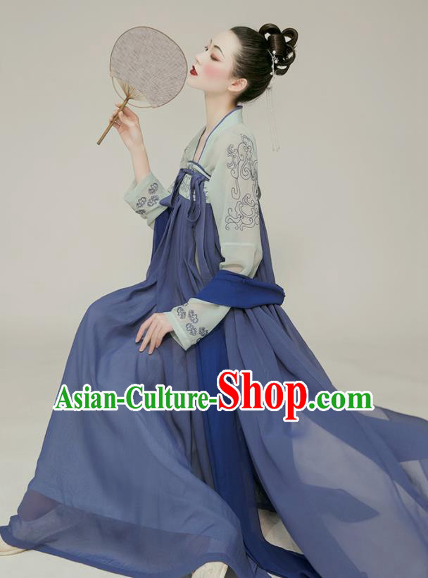 Chinese Ancient Court Lady Clothing Tang Dynasty Blue Hanfu Dress Traditional Princess Garment Costumes