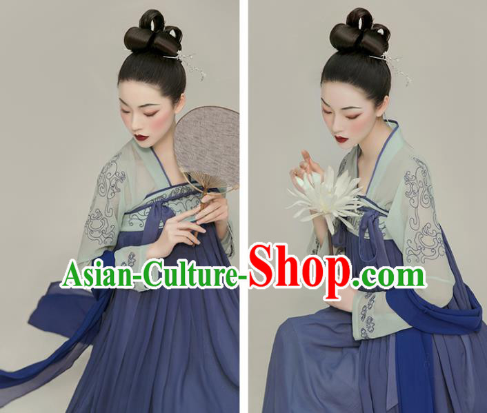 Chinese Ancient Court Lady Clothing Tang Dynasty Blue Hanfu Dress Traditional Princess Garment Costumes