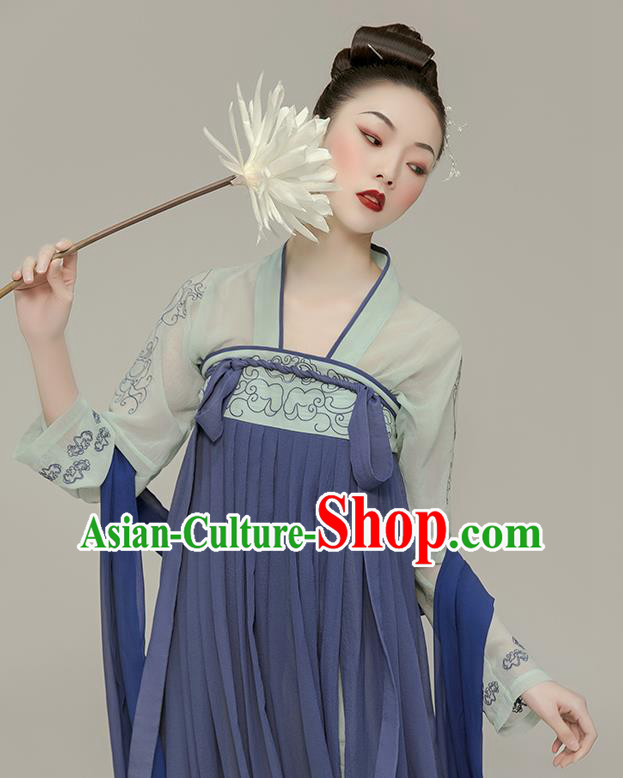 Chinese Ancient Court Lady Clothing Tang Dynasty Blue Hanfu Dress Traditional Princess Garment Costumes
