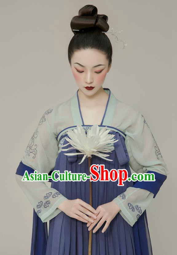 Chinese Ancient Court Lady Clothing Tang Dynasty Blue Hanfu Dress Traditional Princess Garment Costumes