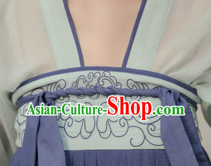 Chinese Ancient Court Lady Clothing Tang Dynasty Blue Hanfu Dress Traditional Princess Garment Costumes