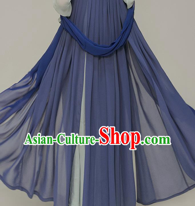 Chinese Ancient Court Lady Clothing Tang Dynasty Blue Hanfu Dress Traditional Princess Garment Costumes