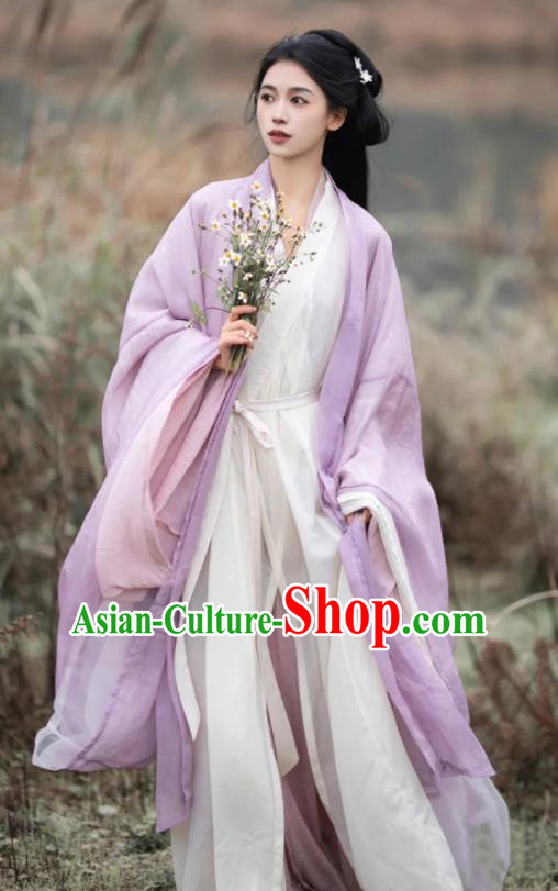 Chinese Jin Dynasty Noble Beauty Costume Ancient Fairy Clothing Traditional Lilac Hanfu Dress