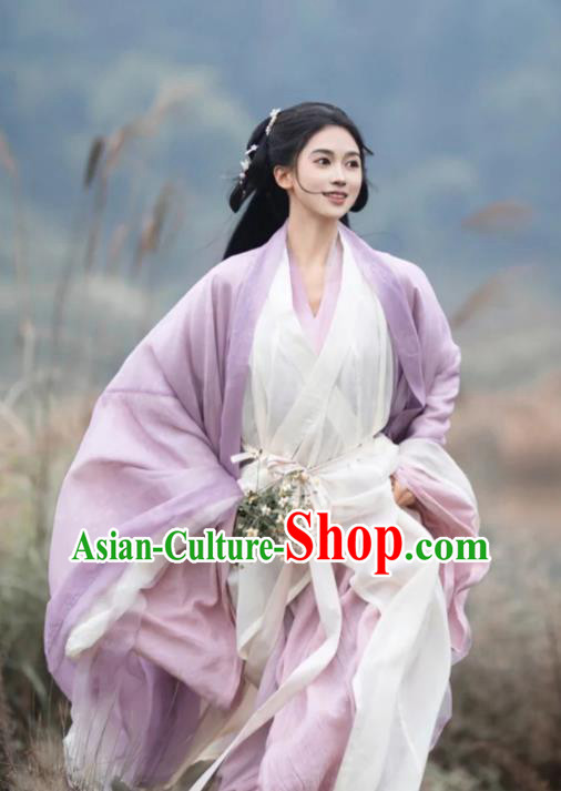 Chinese Jin Dynasty Noble Beauty Costume Ancient Fairy Clothing Traditional Lilac Hanfu Dress