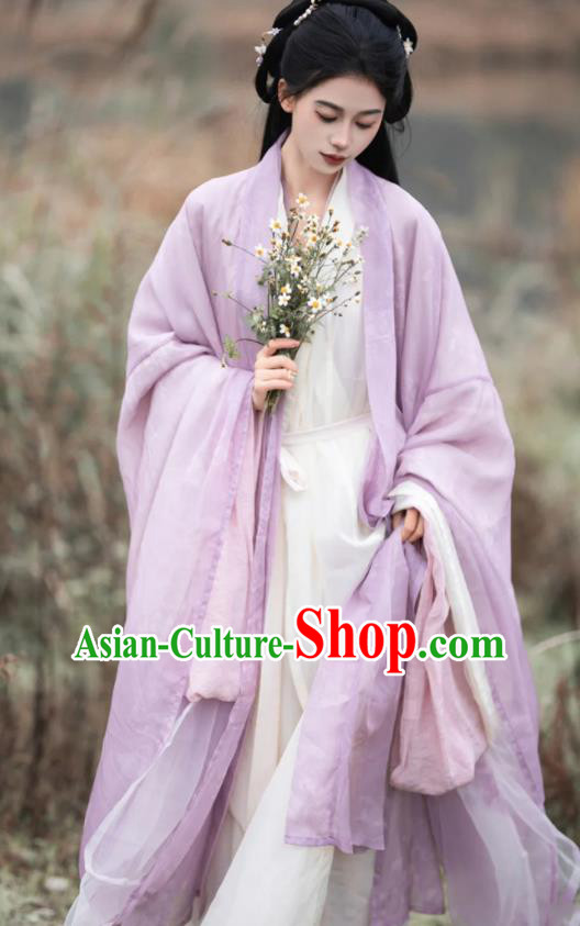 Chinese Jin Dynasty Noble Beauty Costume Ancient Fairy Clothing Traditional Lilac Hanfu Dress