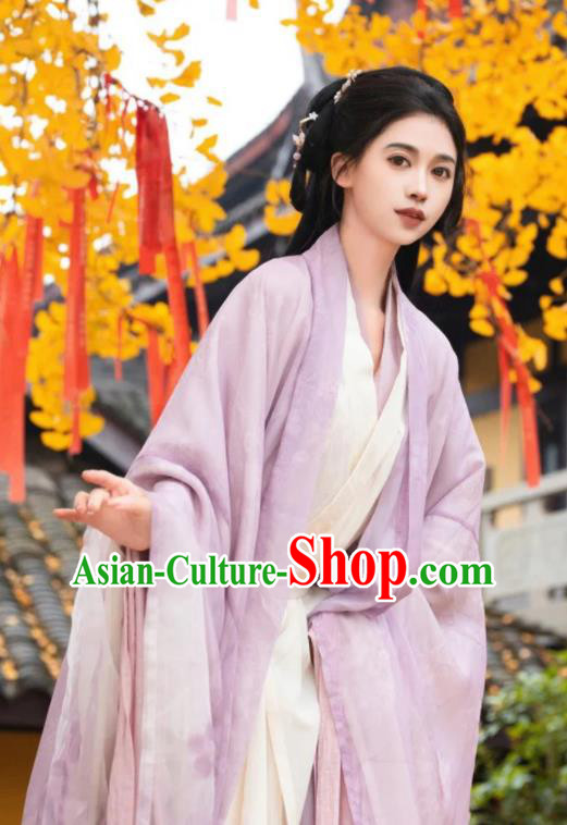 Chinese Jin Dynasty Noble Beauty Costume Ancient Fairy Clothing Traditional Lilac Hanfu Dress