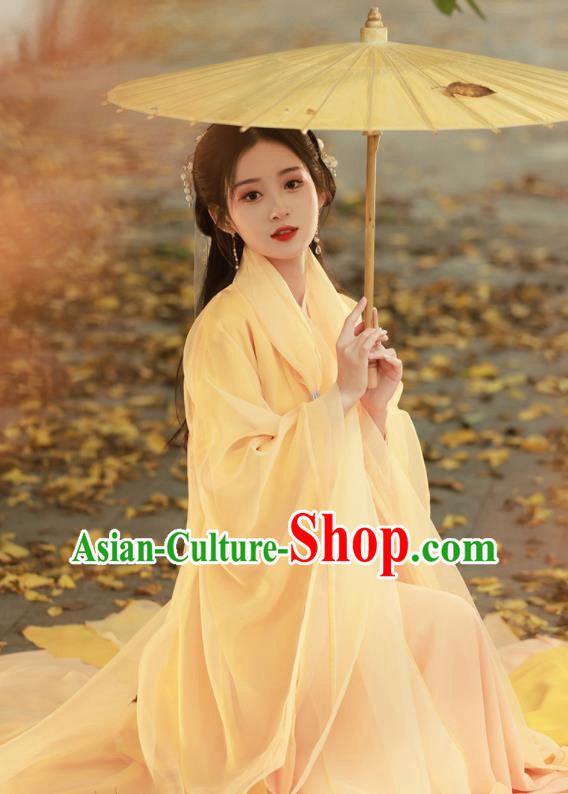 Chinese Traditional Yellow Hanfu Dress Jin Dynasty Princess Costume Ancient Goddess Clothing