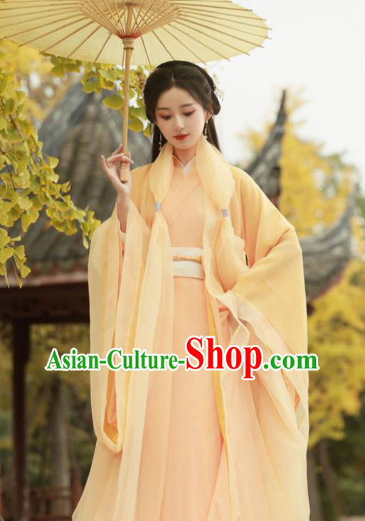 Chinese Traditional Yellow Hanfu Dress Jin Dynasty Princess Costume Ancient Goddess Clothing