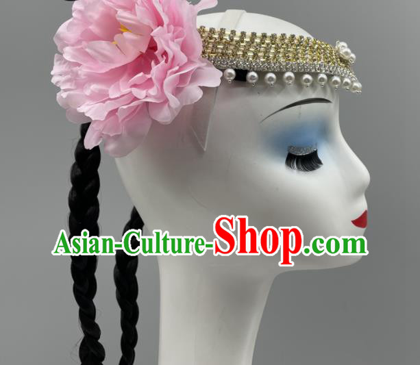 Chinese Xinjiang Dance Hair Jewelry Uyghur Nationality Dance Braid Headdress Folk Dance Pearls Headpiece