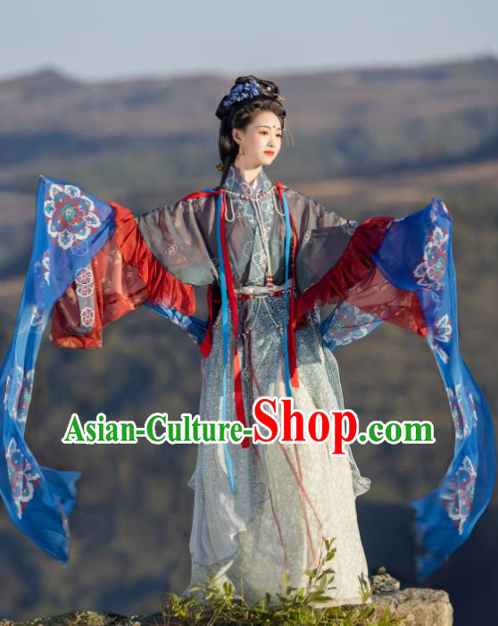 Chinese Traditional Hanfu Dresses Ancient Chang E Moon Goddess Clothing Jin Dynasty Noble Woman Garment Costumes