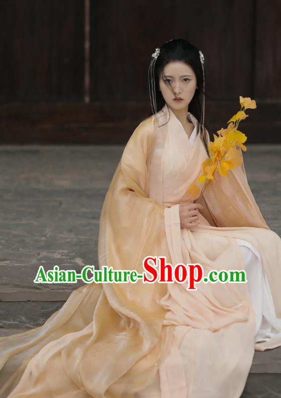 Chinese Ancient Young Beauty Clothing Jin Dynasty Swordswoman Garment Costumes Traditional Orangepink Hanfu Dresses