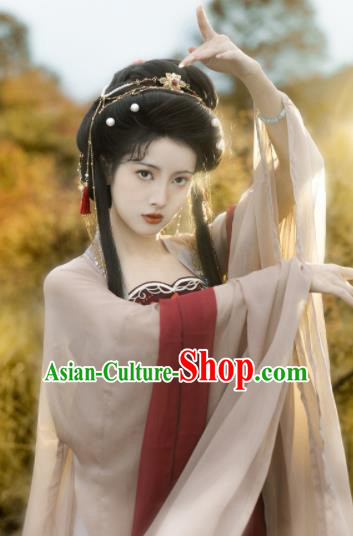 Chinese Tang Dynasty Princess Garment Costumes Traditional Dark Red Hanfu Dresses Ancient Goddess Clothing