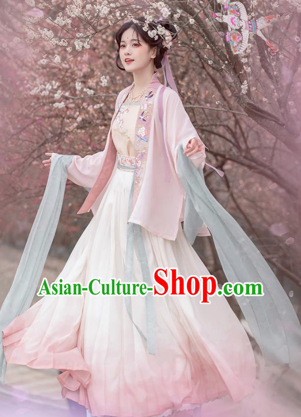 China Ancient Young Lady Costumes Traditional Song Dynasty Civilian Woman Pink Hanfu Dresses