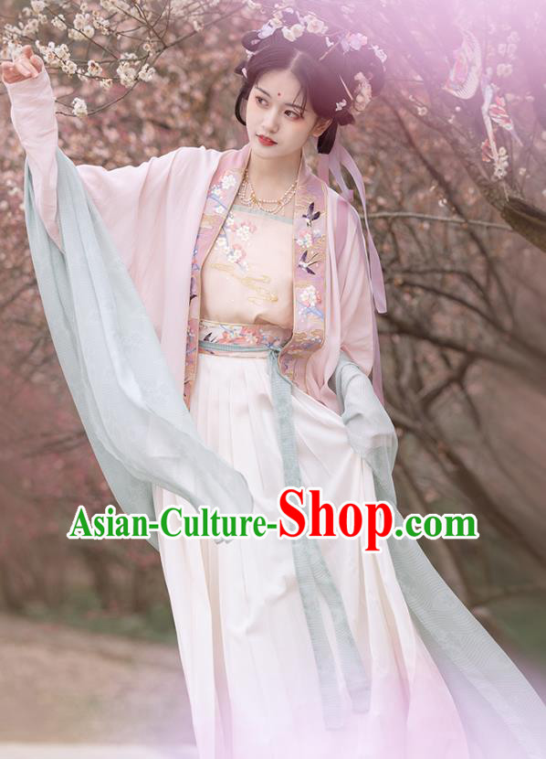 China Ancient Young Lady Costumes Traditional Song Dynasty Civilian Woman Pink Hanfu Dresses