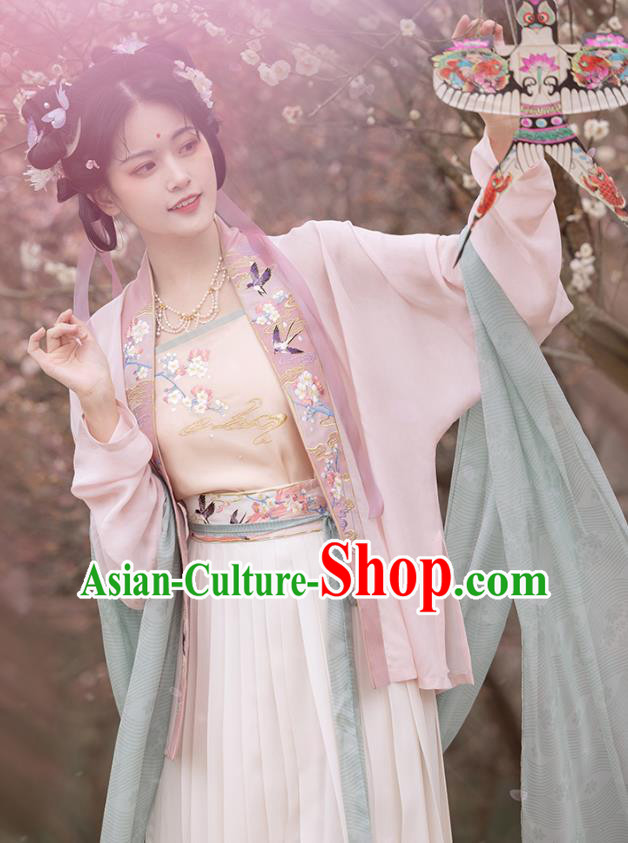 China Ancient Young Lady Costumes Traditional Song Dynasty Civilian Woman Pink Hanfu Dresses
