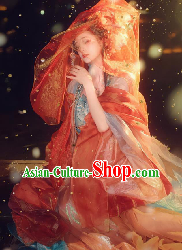 China Tang Dynasty Empress Red Dresses Ancient Butterfly Fairy Costumes Traditional Embroidered Hanfu