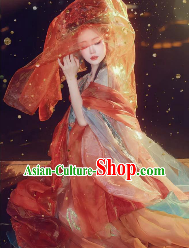 China Tang Dynasty Empress Red Dresses Ancient Butterfly Fairy Costumes Traditional Embroidered Hanfu