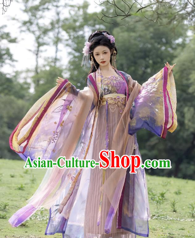 China Song Dynasty Empress Clothing Traditional Embroidered Hanfu Dresses Ancient Court Woman Purple Costumes