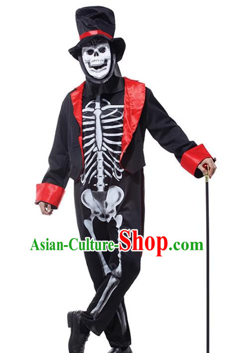 Top Fancy Ball Devil Magician Clothing Halloween Costume Cosplay Skull Ghost Black Suit