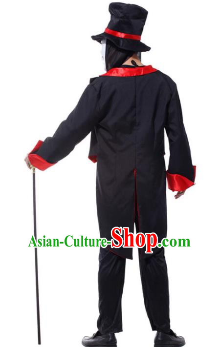Top Fancy Ball Devil Magician Clothing Halloween Costume Cosplay Skull Ghost Black Suit