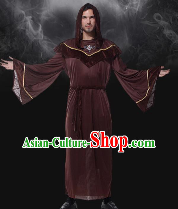 Top Halloween Evil Agent Costume Cosplay Demon Brown Robe Fancy Ball Death Ghost Clothing