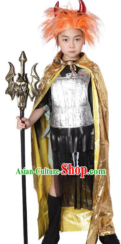 Journey to the West Goblin Clothing Top Children Halloween Fancy Ball Costume Cosplay Little Monster Golden Cape Outfit