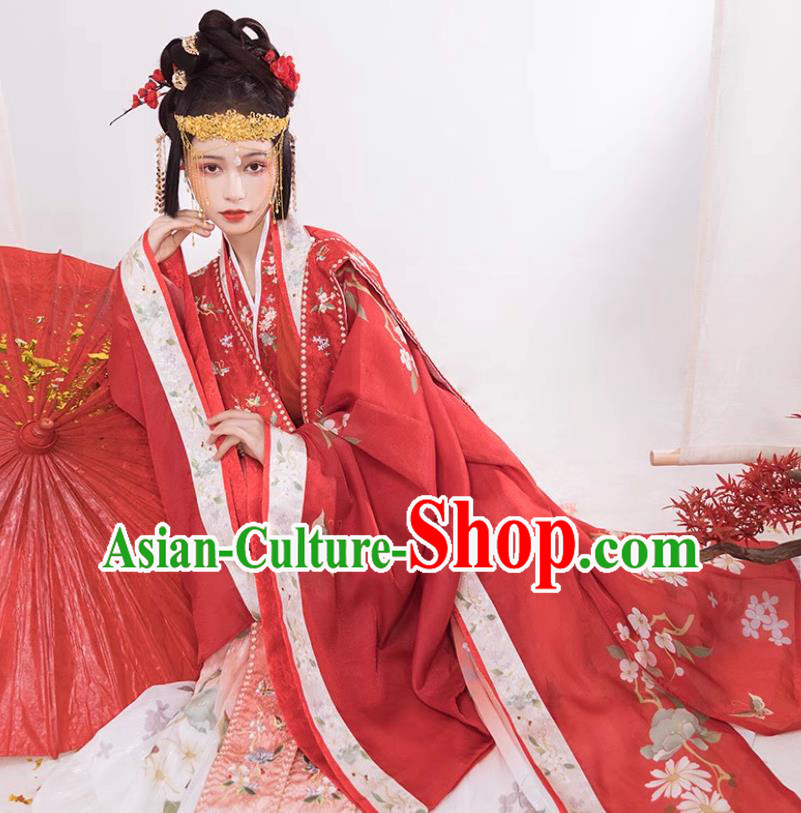 China Song Dynasty Empress Clothing Traditional Wedding Hanfu Dress Ancient Bride Red Costumes