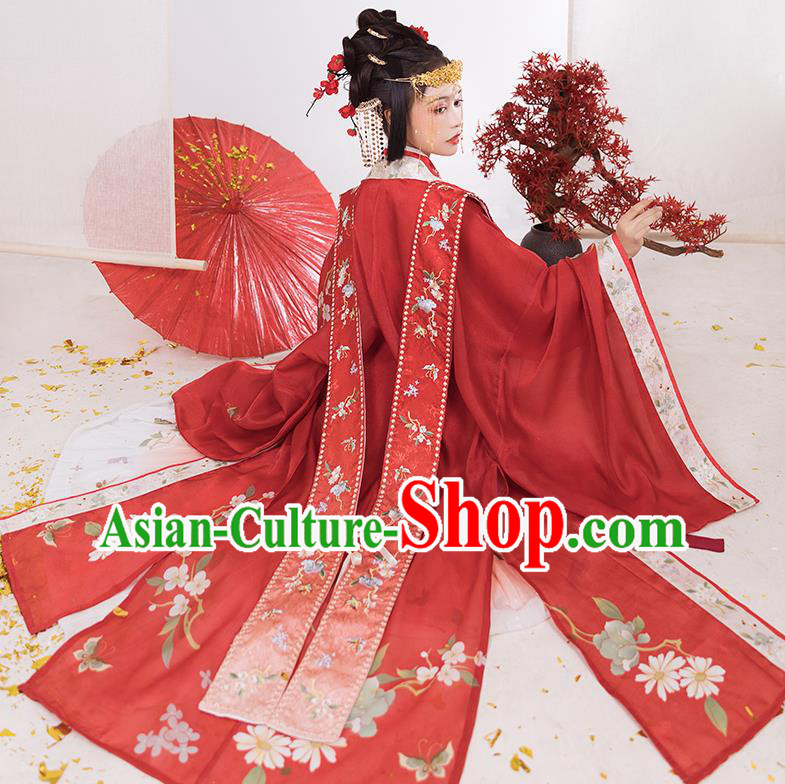 China Song Dynasty Empress Clothing Traditional Wedding Hanfu Dress Ancient Bride Red Costumes