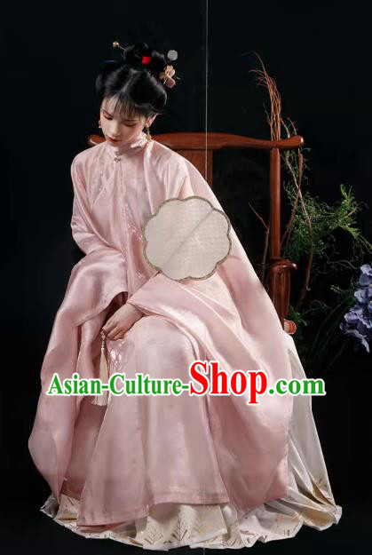 China Ming Dynasty Pink Long Gown and Skirt Traditional Hanfu Ancient Palace Princess Costumes