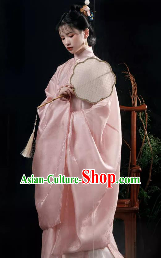 China Ming Dynasty Pink Long Gown and Skirt Traditional Hanfu Ancient Palace Princess Costumes