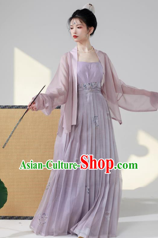 China Traditional Hanfu Song Dynasty Royal Princess Purple Dress Ancient Young Woman Costumes