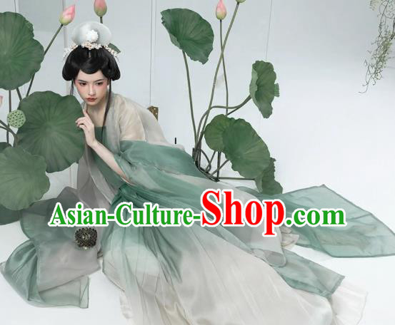China Song Dynasty Royal Princess Green Dress Ancient Young Woman Costumes Traditional Hanfu