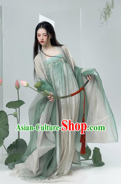 China Song Dynasty Royal Princess Green Dress Ancient Young Woman Costumes Traditional Hanfu