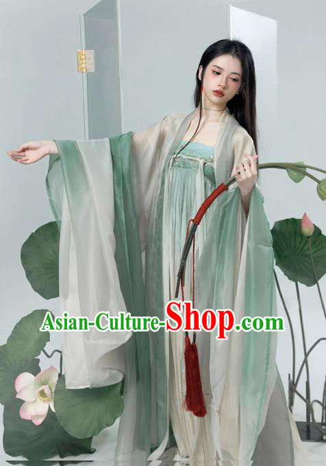 China Song Dynasty Royal Princess Green Dress Ancient Young Woman Costumes Traditional Hanfu