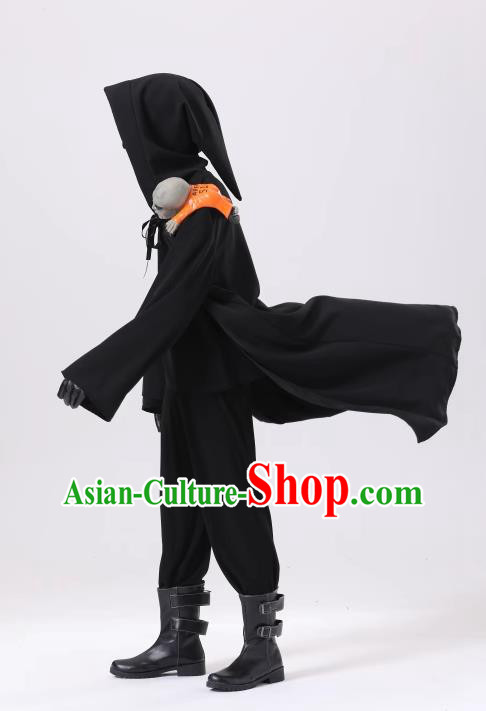 Halloween Fancy Ball Costume Cosplay Demon Black Robe and Mask for Children