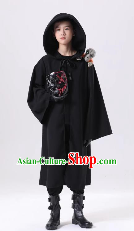 Halloween Fancy Ball Costume Cosplay Demon Black Robe and Mask for Children