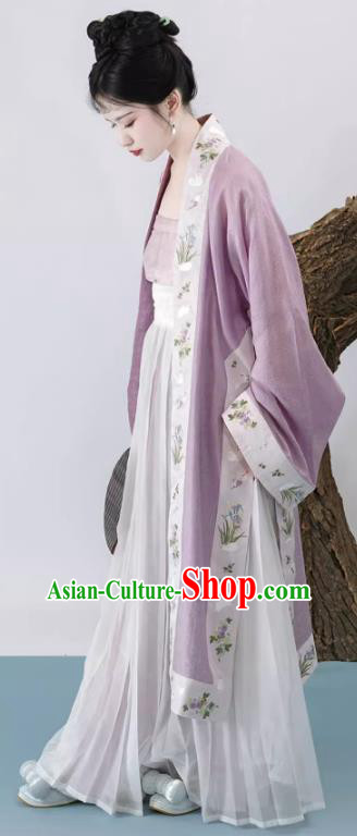 China Young Woman Lilac Top and White Skirt Traditional Hanfu Fashion Ancient Song Dynasty Replica Costumes