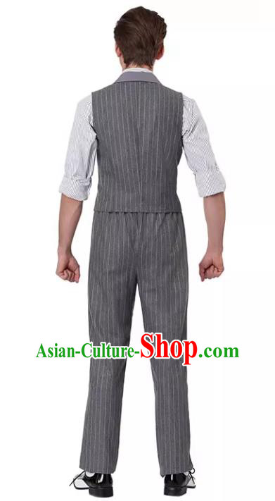Halloween Fancy Ball Costume Cosplay Bandit Grey Suit Carnival Robber Theme Party Clothing