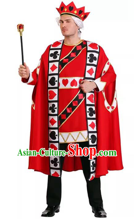 Top Stage Performance King of Hearts Clothing Cosplay Warrior Red Outfit Halloween Party Costume