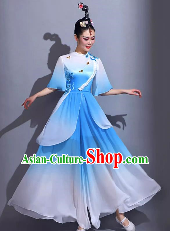 Light Blue Classical Dance Costumes Female Fan Dance Costumes Square Dance Suits Jiaozhou Yangko Dance Costumes Stage Costumes