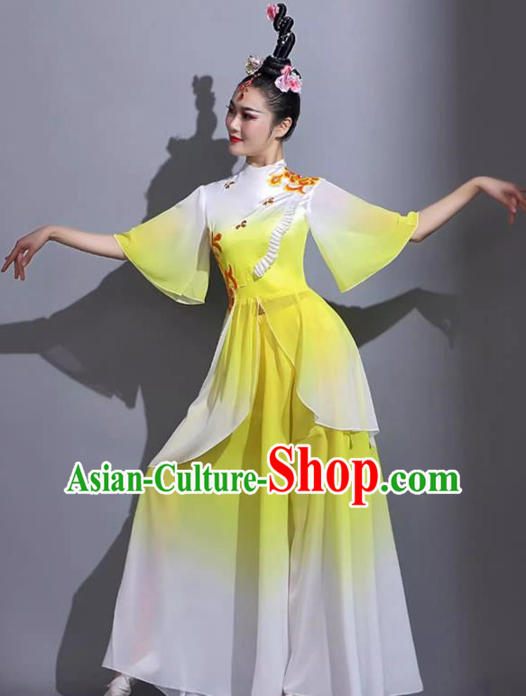 Yellow Classical Dance Costumes Female Fan Dance Costumes Square Dance Suits Jiaozhou Yangko Dance Costumes Stage Costumes