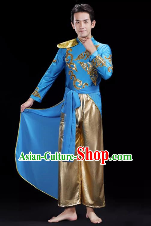 Blue Men S Drumming Suit Opening Dance Costume Male Backup Dancer Suit Modern Dance Costume Fan Dancer Dragon Dance Costume